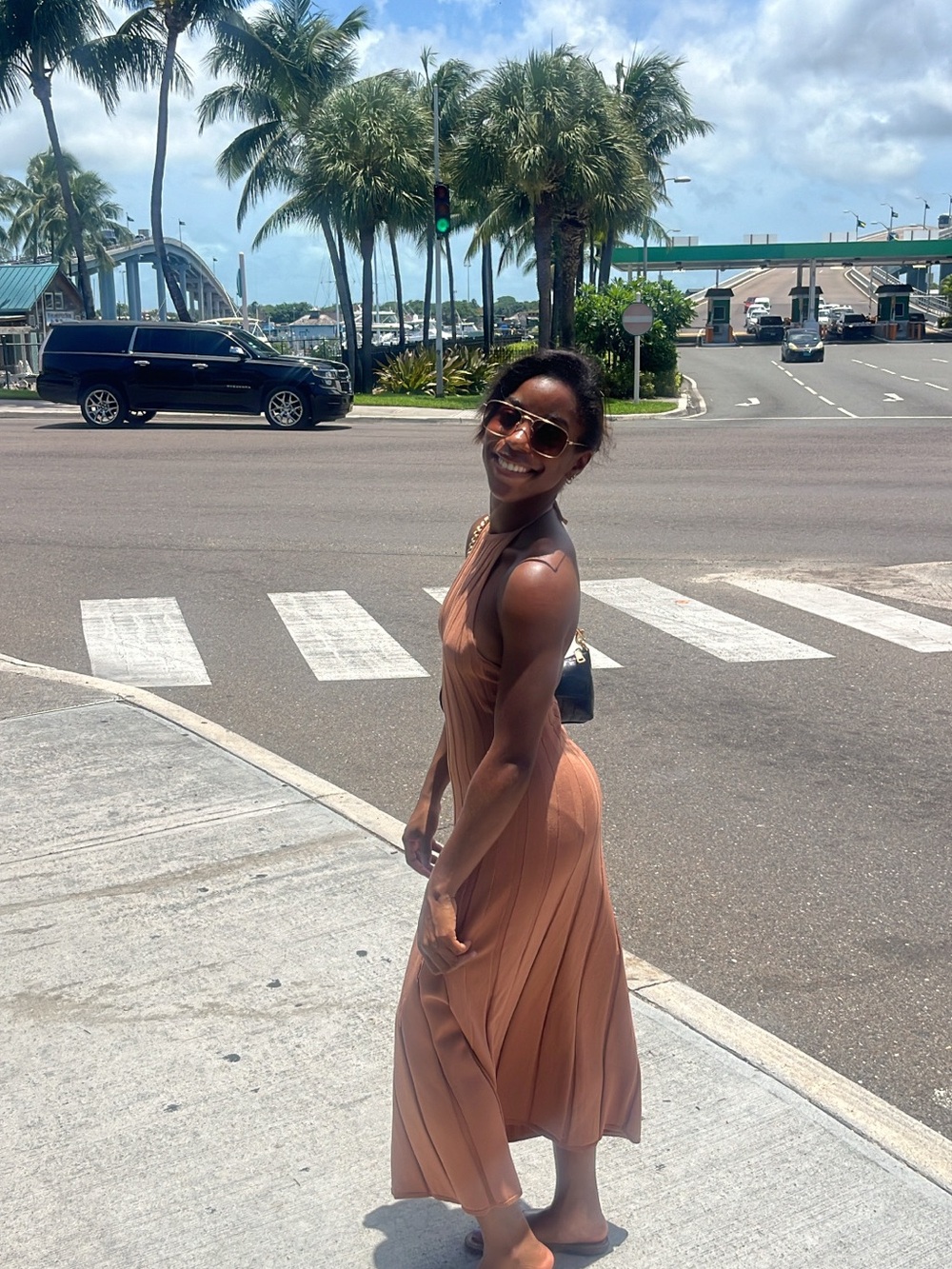 Meshki Sleeveless Ribbed Midi Dress in Tan